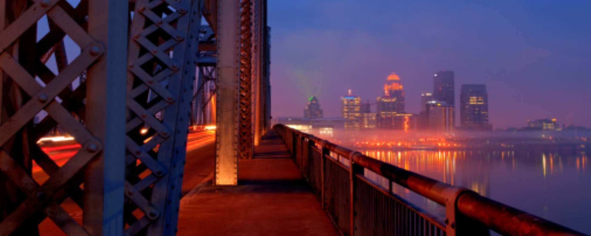 Louisville, Kentucky Skyline overlooking the Ohio River at sunrise